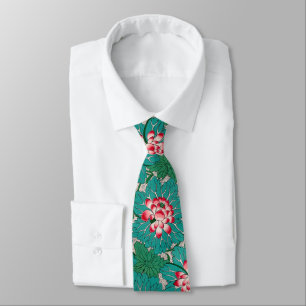 Cravate Rouge rose vert Turquoise chinois Lotages Motif