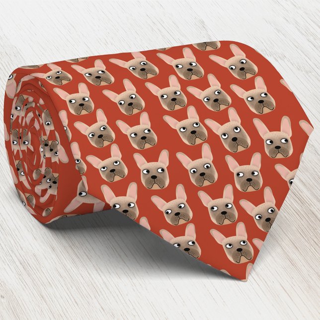 Cravate rouge taureau français (Fawn French Bulldog dog pattern art neck tie)