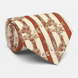 Cravate Rouge Terracotta Classique Toile Floral Crème