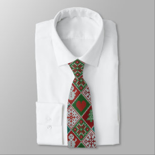 Cravate Rouge Vert blanc Faux Knit Motif de Noël