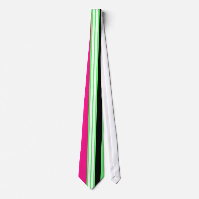 Cravate Rouge vert clair moderne rose et rayures noires (Devant)