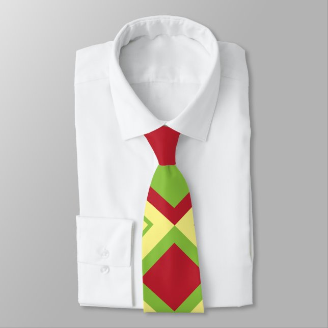 Cravate Rouge vert diamant géométrique (Attaché)