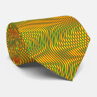Cravate Rouge vert Jaune Abstrait Trippy Wavy Psychedelic