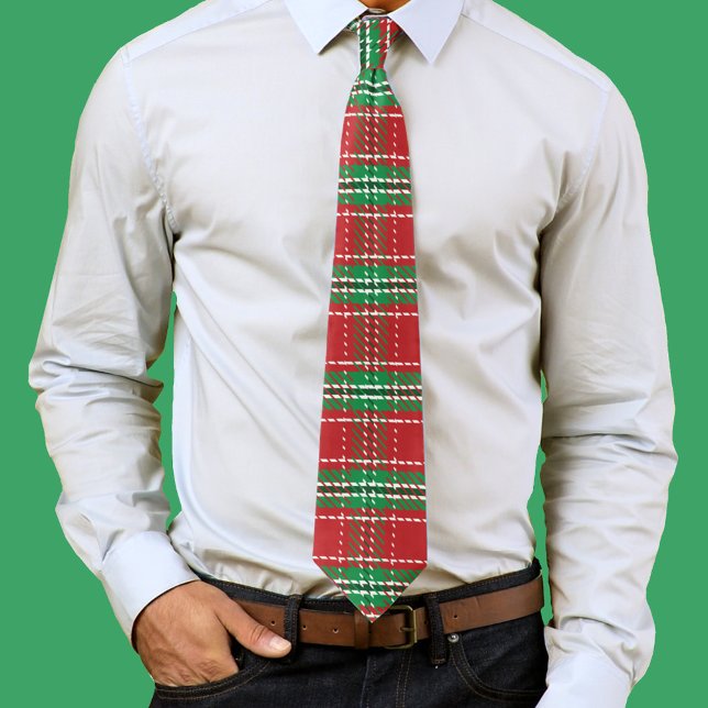 Cravate Rouge vert Noël Plaid Motif (Red and green plaid pattern neck tie. )