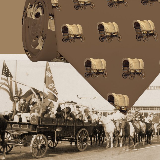 Cravate Route Western Couvert Wagon Cowboy Trail (Western necktie with a covered wagon)