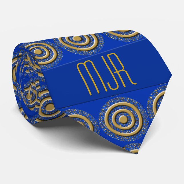 Cravate Royal Blue et Gold Paisley |avec Monogramme (Roulé)