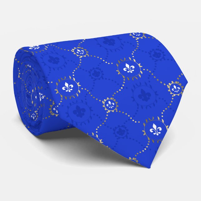 Cravate Royal Blue Fleur de Lis French Lili pattern (Roulé)