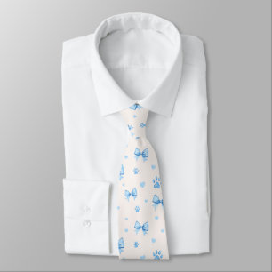Cravate Ruban bleu, Coeur et Motif Empreinte de patte sur