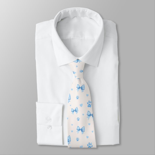 Cravate Ruban bleu, Coeur et Motif Empreinte de patte sur  (Attaché)