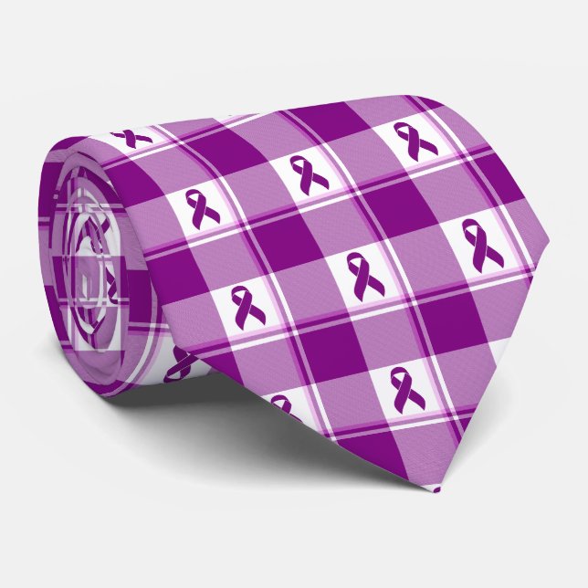 Cravate Ruban Violet à Carreaux de Sensibilisation au Canc (Roulé)