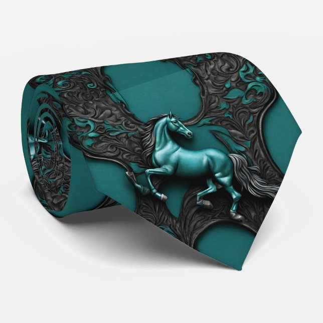 Cravate Russe Cowboy Western Pays Bleu Cheval Turquoise (Roulé)