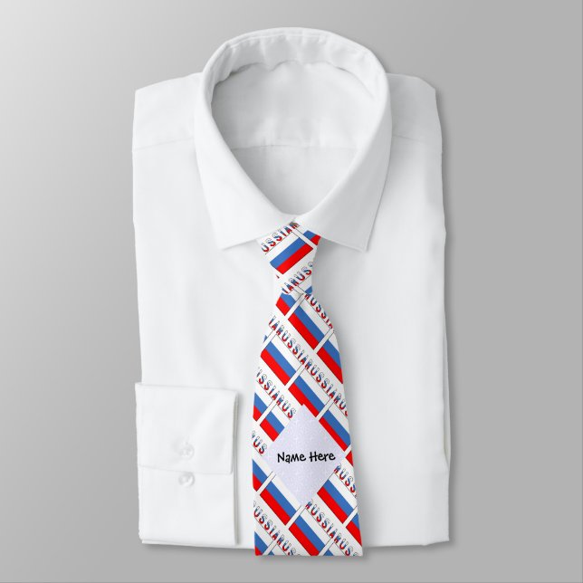 Cravate Russie Drapeau Russe Carrelé Personnalisation Noir (Attaché)