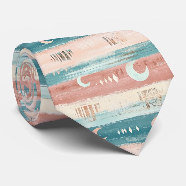 Cravate Rustic Celestial Stripe Moon Sun Earthy (4) (Roulé)