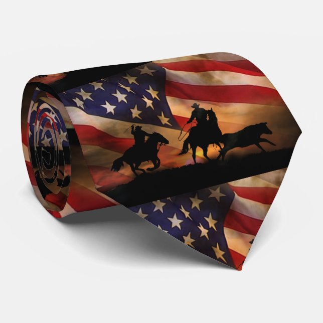 Cravate Rustic Cowboys Roping et American Flag (Roulé)