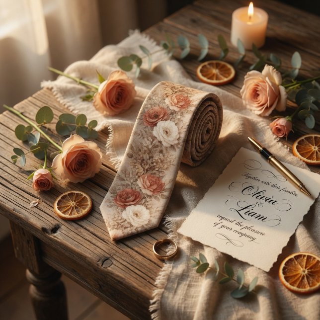 Cravate Rustic Floral Terracotta Wild Rose Wedding (Créateur téléchargé)