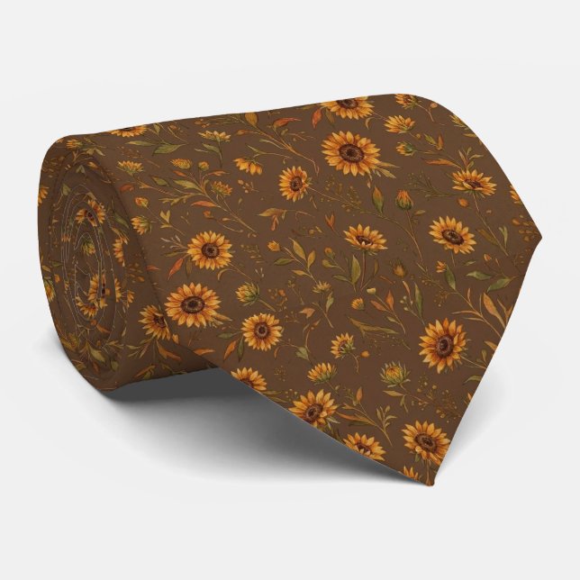 Cravate Rustic Warm Brown Sunflower (Roulé)