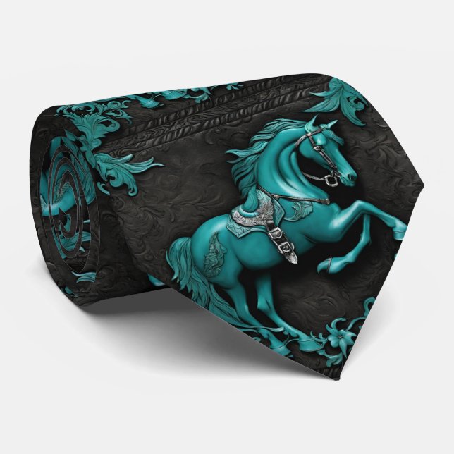 Cravate Rustique Cowboy Western Pays Turquoise Horse (Roulé)