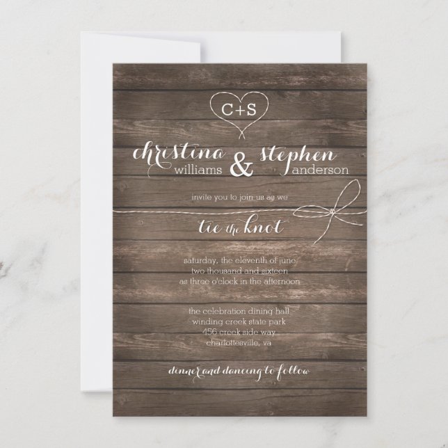 Cravate rustique en bois Faire-part de mariage de  (Devant)