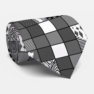 Cravate Rustique, Populaire, Noir et blanc, Patchwork, Sim