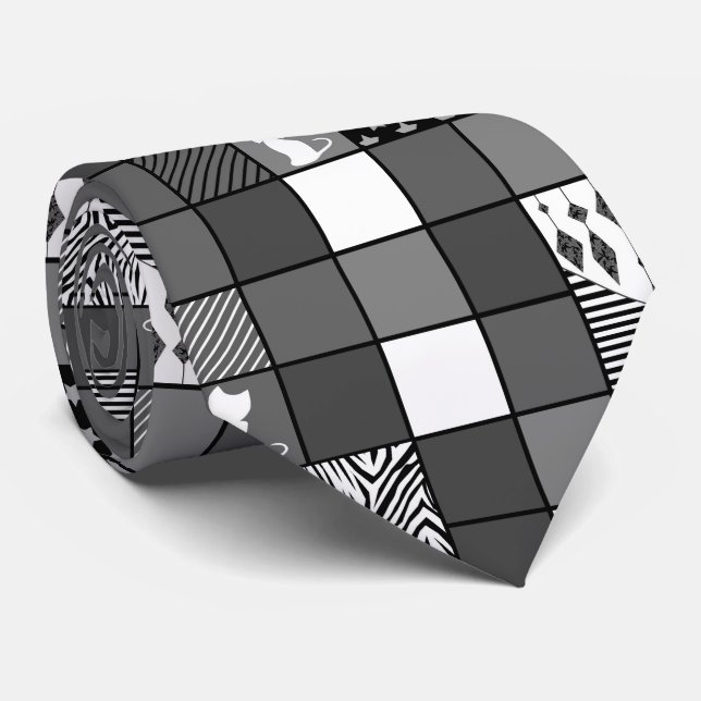 Cravate Rustique, Populaire, Noir et blanc, Patchwork, Sim (Roulé)