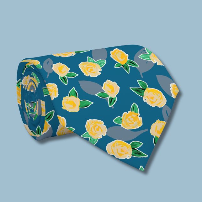Cravate Sac à main floral botanique Rose jaune (Yellow rose botanical floral tie)