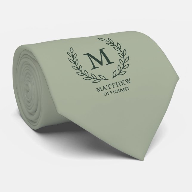 Cravate Sage Élégant Monogramme de Mariage de l'Officiant (Roulé)