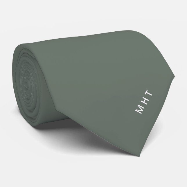 Cravate Sage foncé Initiales Modernes Monogramme Minimalis (Roulé)