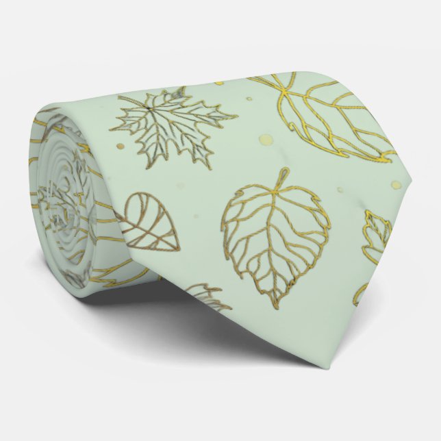 Cravate Sage Green and Gold Wedding Neck Tie (Roulé)