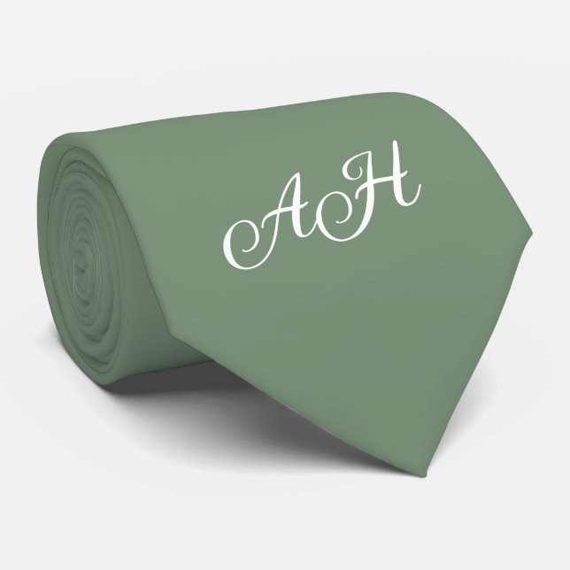 Cravate Sage Green Cadeaux de Garçons d'Honneur Monogramme (Roulé)