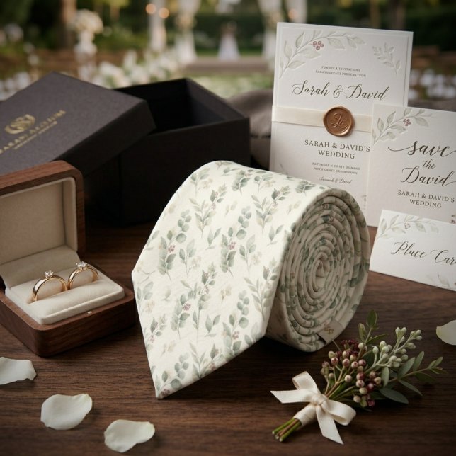 Cravate Sage Green Eucalyptus Wedding (Créateur téléchargé)