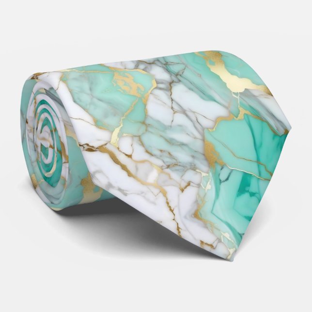 Cravate Sage Green Gold Marble Stone Elegant  (Roulé)