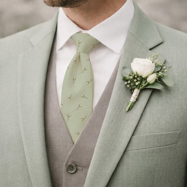 Cravate Sage Green Watercolor Rose Bud Tie (Créateur téléchargé)