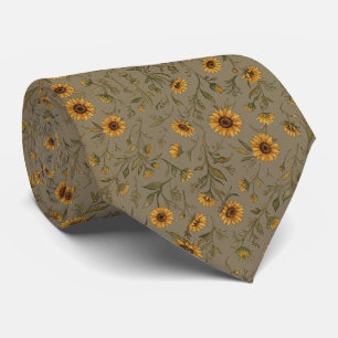 Cravate Sage Tournesol Vintage Fleur Dorée