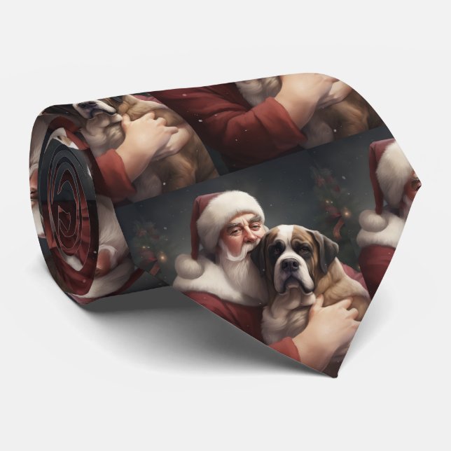 Cravate Saint Bernard avec le Père Noël Festif Noël (Roulé)