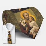 Cravate Saint Joseph avec l'enfant Jésus Lily<br><div class="desc">Belle image catholique traditionnelle de saint Joseph tenant un lis et du bébé Jésus dans ses bras.</div>