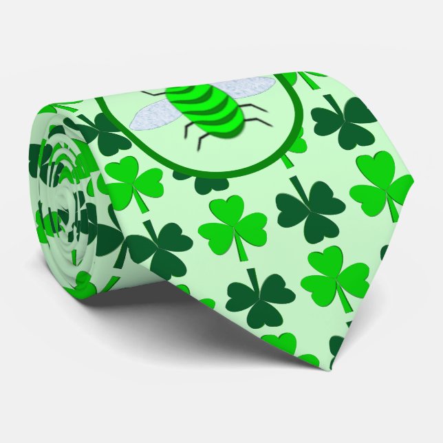 Cravate Saint Patricks Day Bee et Shamrocks (Roulé)