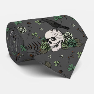 Cravate Saint Patrick's Day Dark Grey & Green Skulls & Ros
