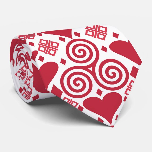 Cravate Saint Valentin Amour rose, rouge et Motif blanc (Roulé)