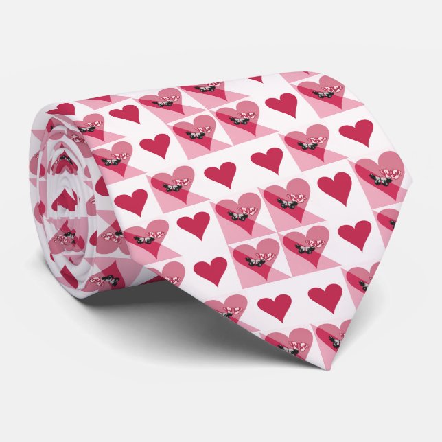 Cravate Saint Valentin Amour Rouge Blanc Rose Motif (Roulé)