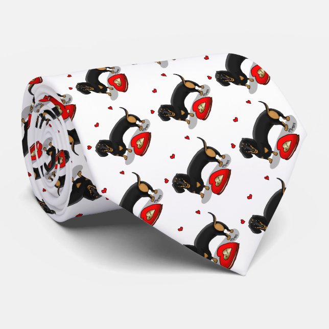 Cravate Saint Valentin Dachshund (noir & bronzette) - Mign (Roulé)
