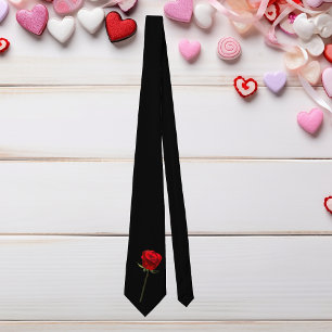 Cravate Saint-Valentin rose de longue tige rouge noire