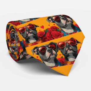 Cravate Saint-Valentin Roses Cœur American Staffordshire