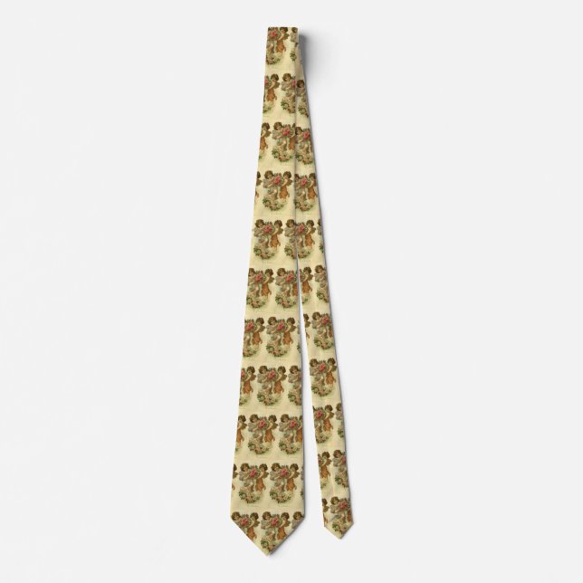 Cravate Saint-Valentin victorien vintage, Anges Roses (Devant)