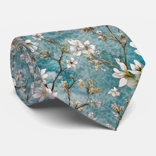 Cravate Sakura arbres bleu plante motif
