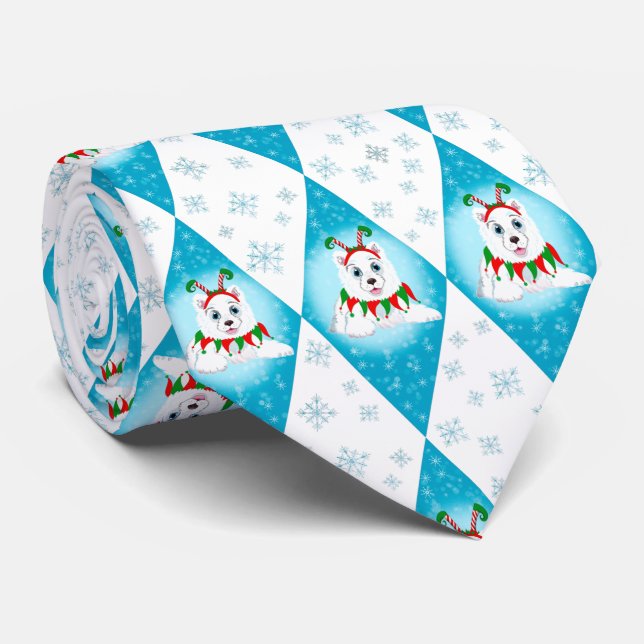 Cravate Samoyed Winter Holiday Diamond Motif (Roulé)