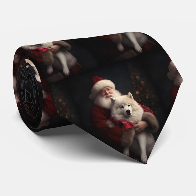Cravate Samoyède avec le Père Noël Festif Noël (Roulé)
