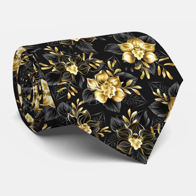 Cravate Sans couture avec orchidées de bijoux (Roulé)