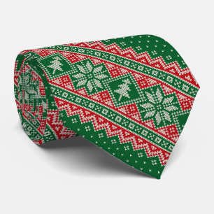 Cravate Sapin de Noël Flocon Rouge Vert Noël