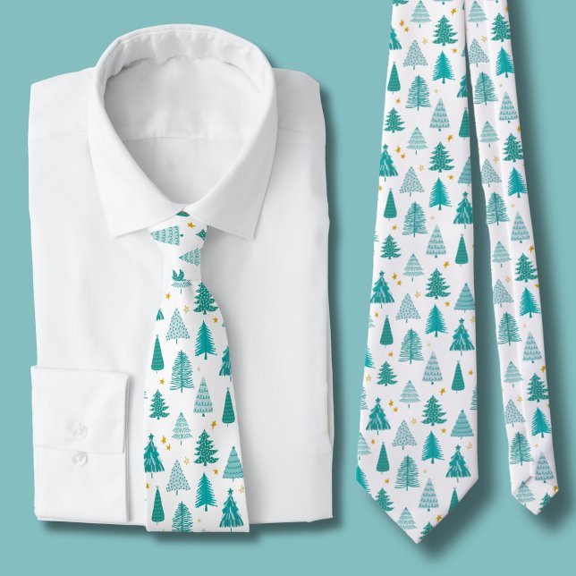 Cravate Sapin de Noël Forêt d'Hiver Verte (Green Christmas Tree woodland forest tie)