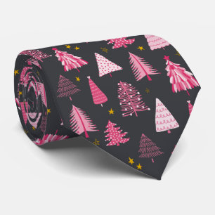 Cravate Sapin de Noël rose et gris